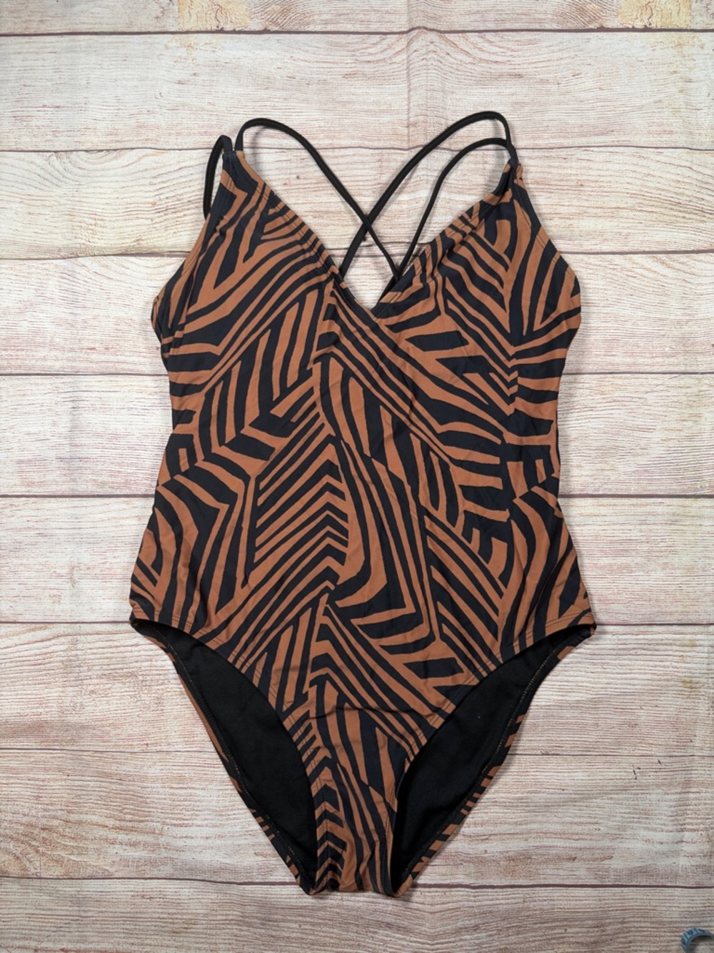 Hurley Brown and Black One-Piece Swimsuit with Strappy Back‎